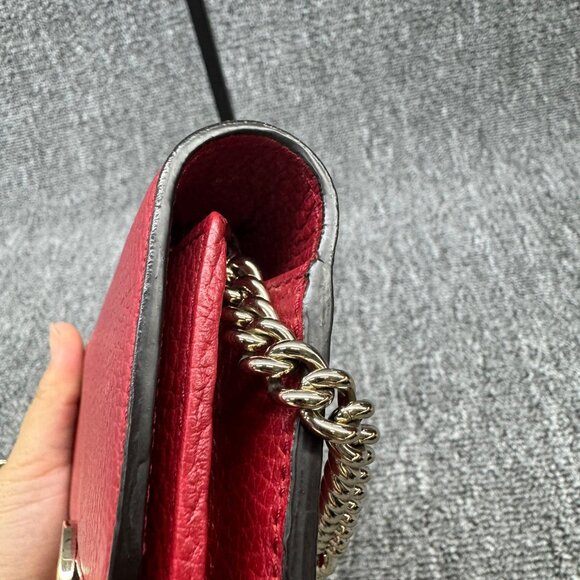 GUCCI Interlocking Wallet On Chain Red Leather Shoulder Bag 499-080725 - Picture 9 of 14